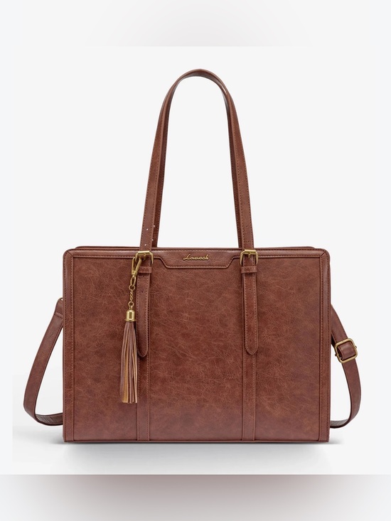 Lovevook Handbags - Structured Brown Tote with Tassel Charm and adjustable strap